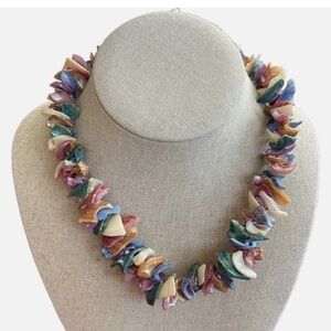 Vintage Chunky Seashell Statement Necklace Multicolored Funky Coastal